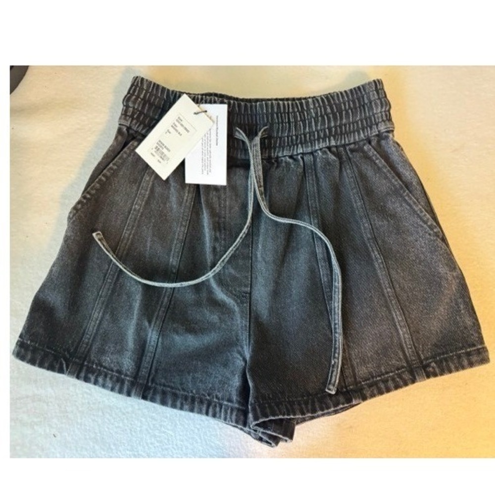 3.1 Phillip Lim Denim Boxer Shorts High Waist Washed Black Womens Size S NEW